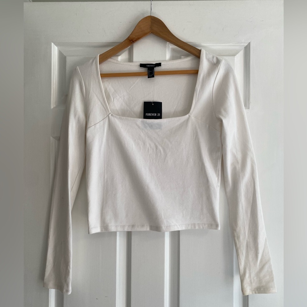 Forever 21 Square Neck White Long Sleeve Top Size M